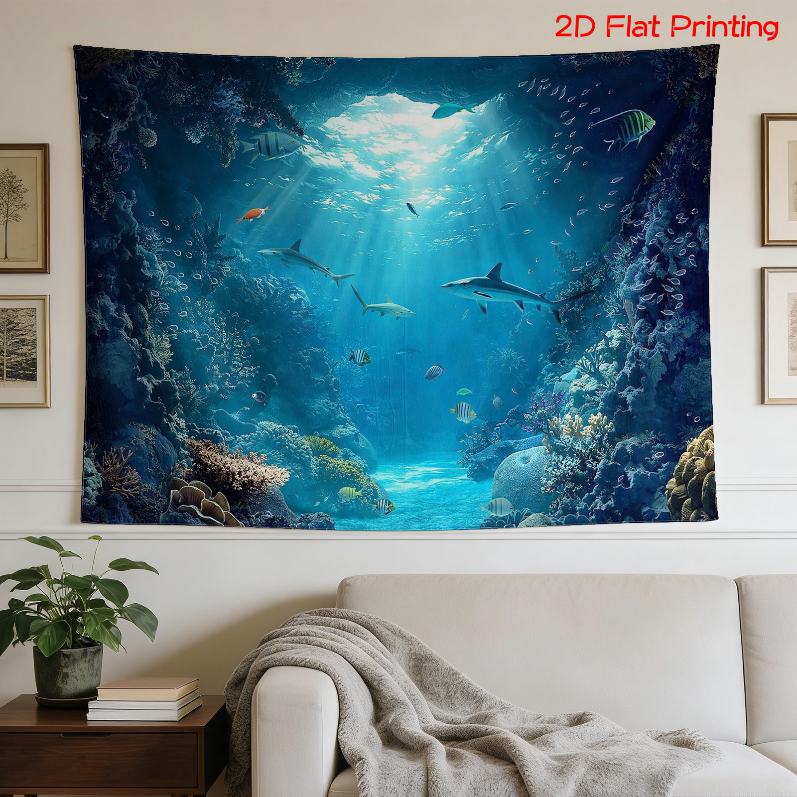 Aquarium Marine Blue - Large Ocean Tapestry Wall Hanging Blue