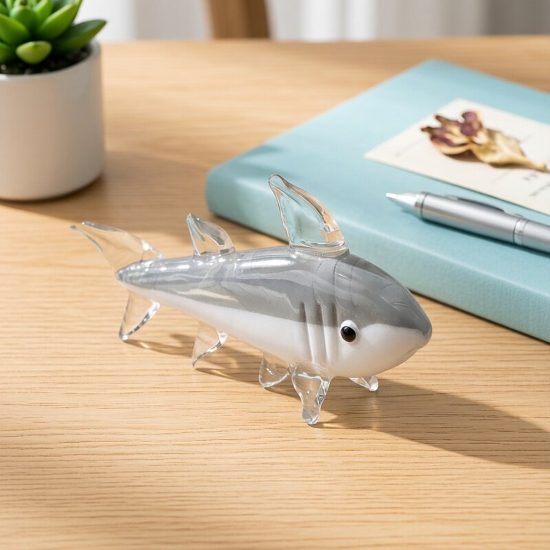 Marine Aquarium Aquascape - Gray Murano Glass Shark Figurine -