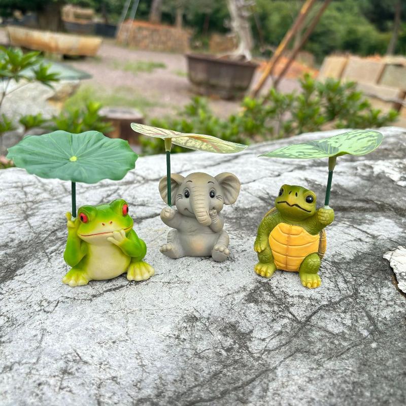 Marine Aquarium Kit - Cute Animal Figurines Set With Umbrella-Elephant,Turtle,Frog